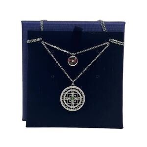 Swarovski Symbolic Mandala Double Silver Necklace White, Rhodium plated